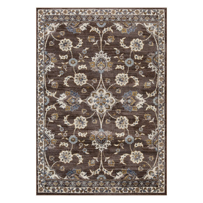 10' Ivory Blue And Brown Floral Runner Rug