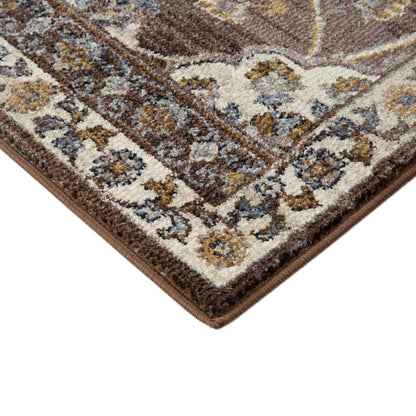 10' Ivory Blue And Brown Floral Runner Rug