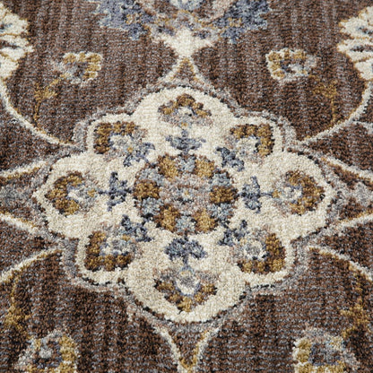 10' Ivory Blue And Brown Floral Runner Rug