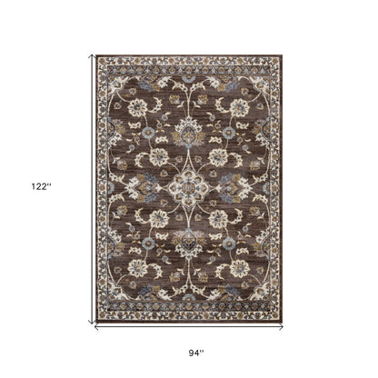 8' X 10' Ivory Blue And Brown Floral Area Rug