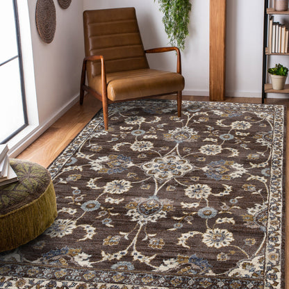 10' Ivory Blue and Brown Floral Power Loom Runner Rug