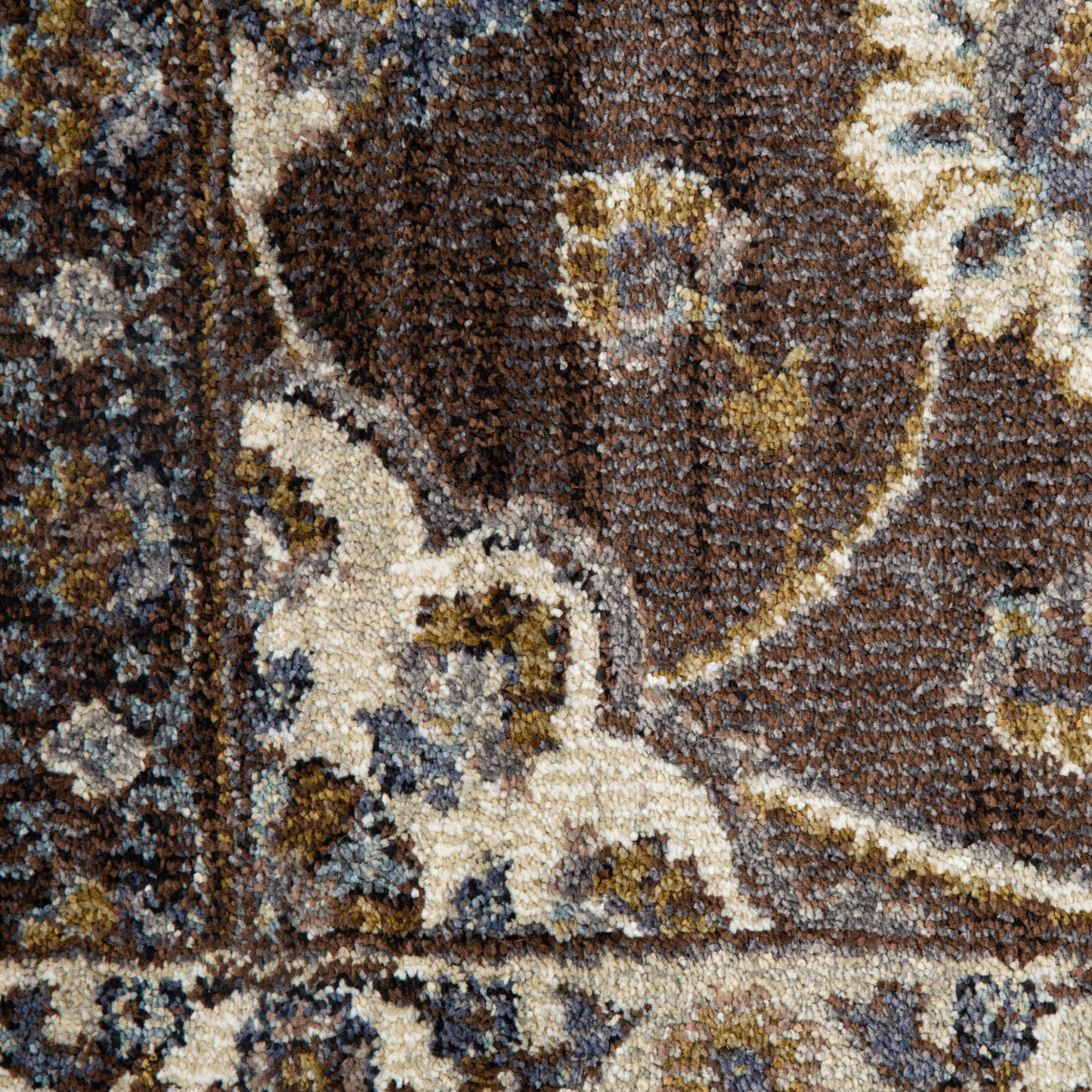 10' Ivory Blue and Brown Floral Power Loom Runner Rug