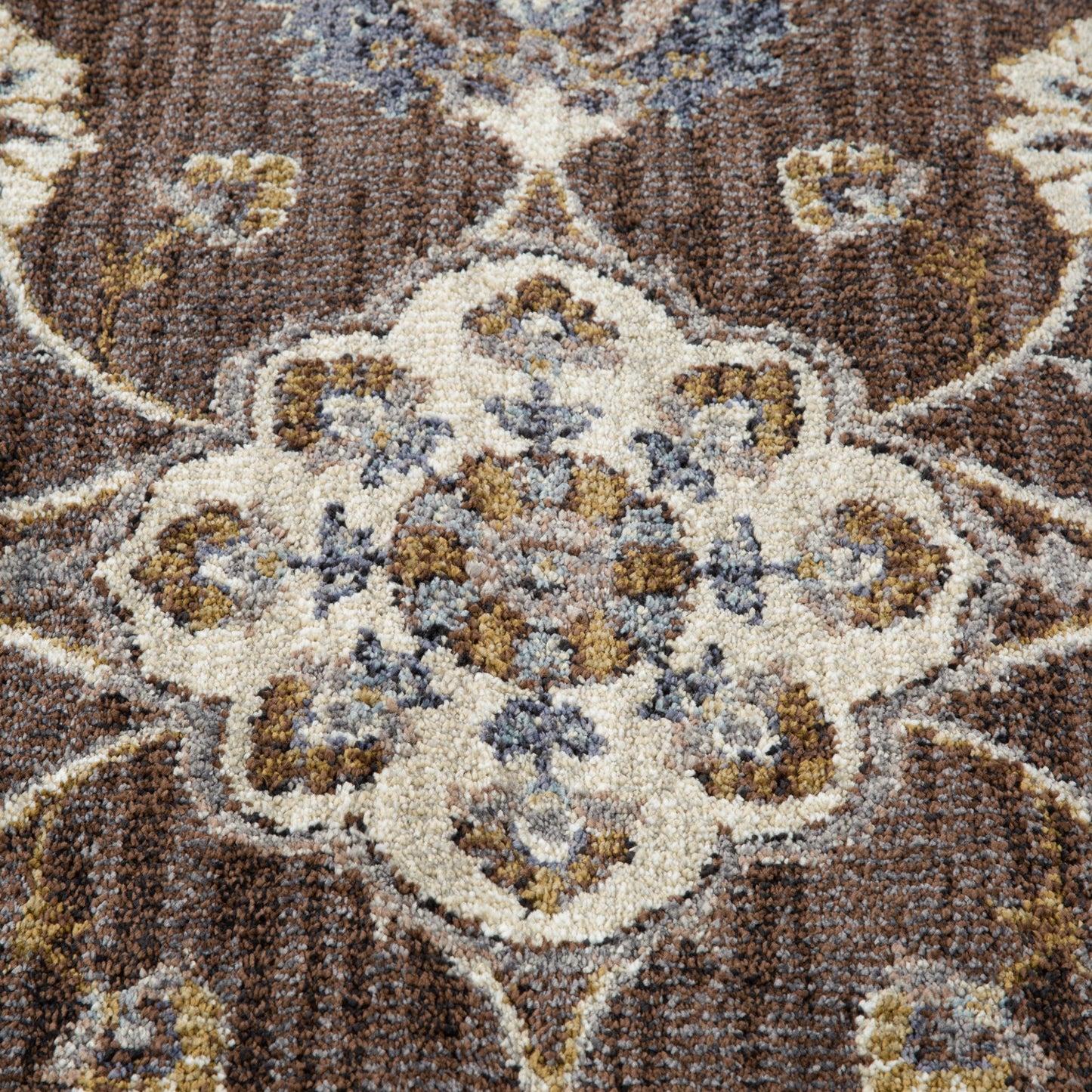 10' Ivory Blue and Brown Floral Power Loom Runner Rug