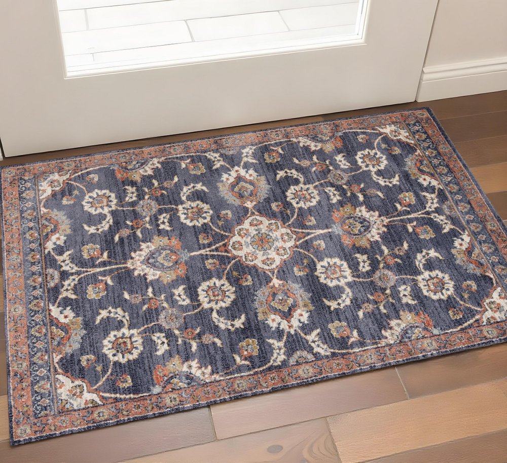 2' X 3' Ivory Orange And Dark Gray Floral Area Rug