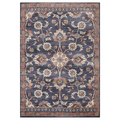 5' X 8' Ivory Orange And Dark Gray Floral Area Rug