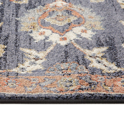 10' Ivory Orange And Dark Gray Floral Runner Rug