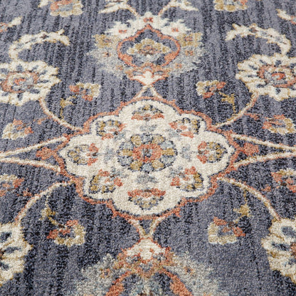 10' Ivory Orange And Dark Gray Floral Runner Rug