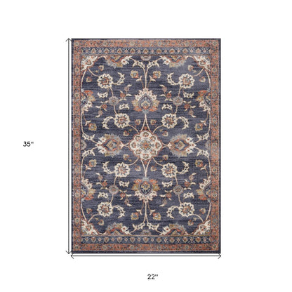 2' X 3' Ivory Orange And Dark Gray Floral Area Rug