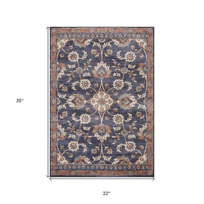 5' X 8' Ivory Orange And Dark Gray Floral Area Rug