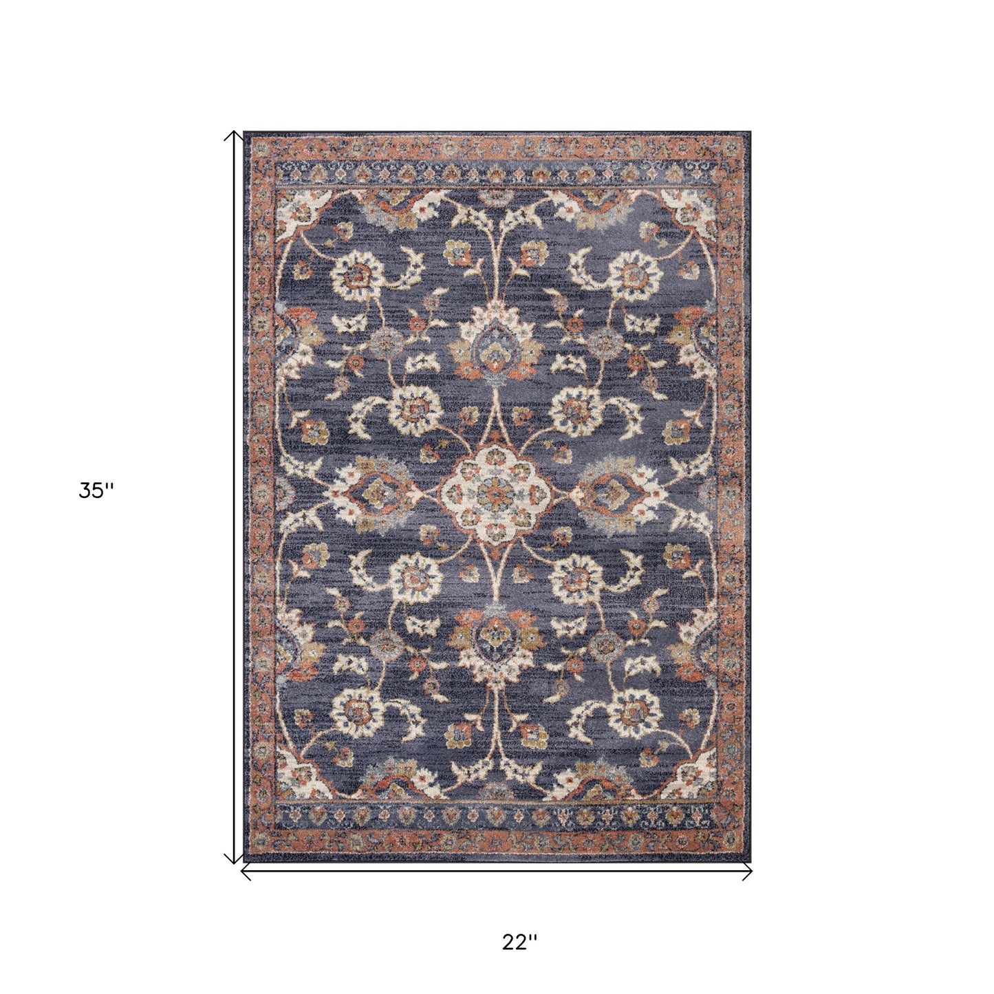 2' X 3' Ivory Navy and Orange Floral Power Loom Area Rug