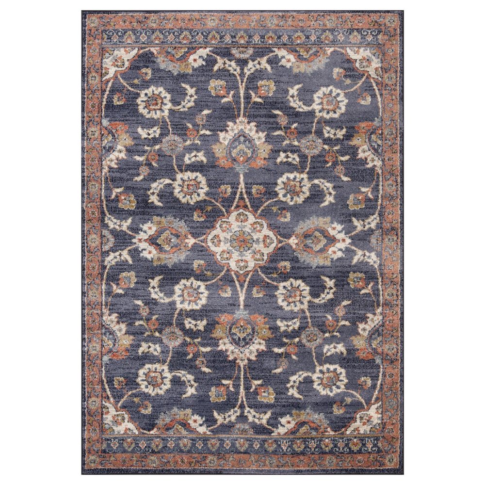 5' X 8' Ivory Orange And Dark Gray Floral Area Rug