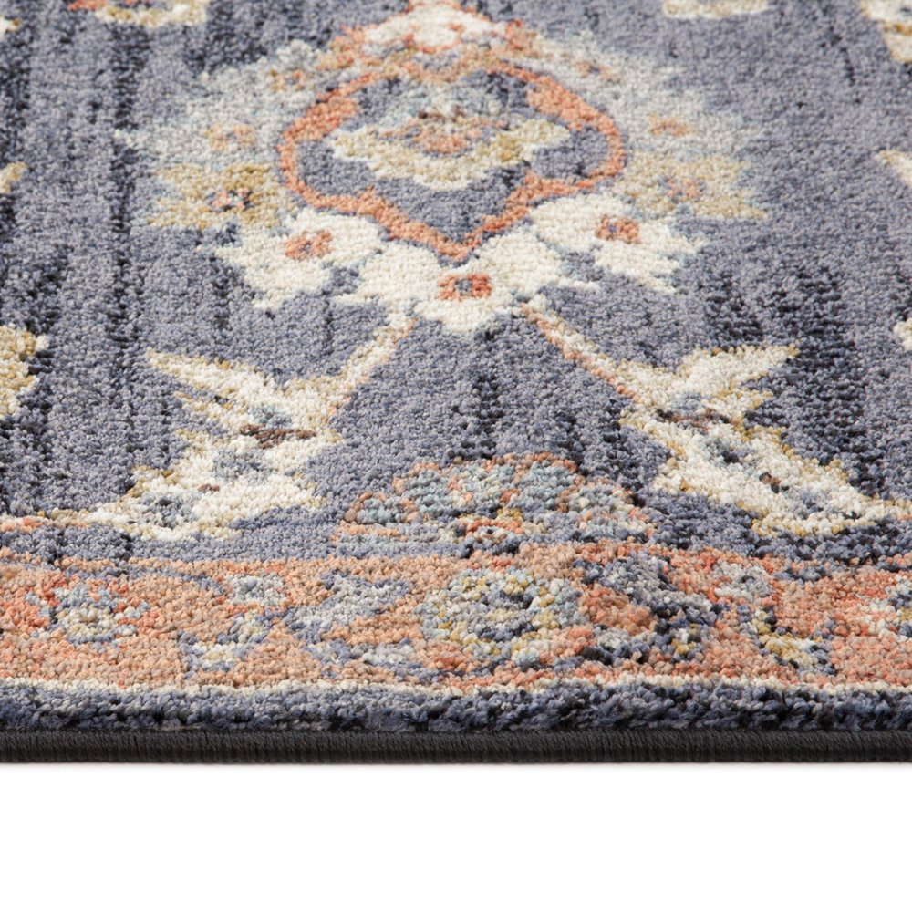 5' X 8' Ivory Orange And Dark Gray Floral Area Rug