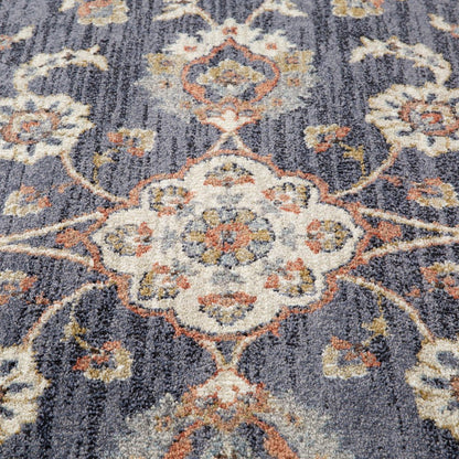 5' X 8' Ivory Orange And Dark Gray Floral Area Rug