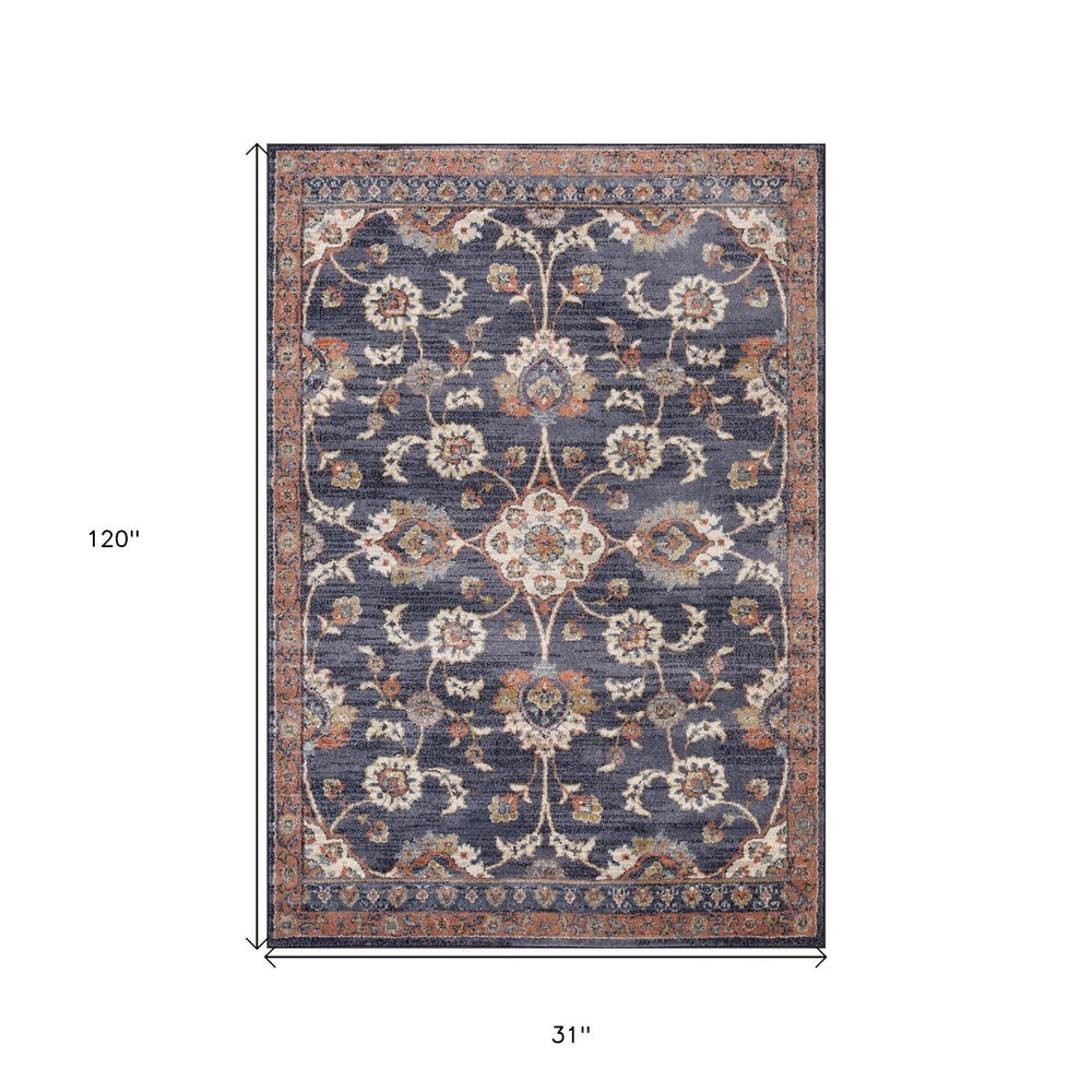 2' X 3' Ivory Orange And Dark Gray Floral Area Rug