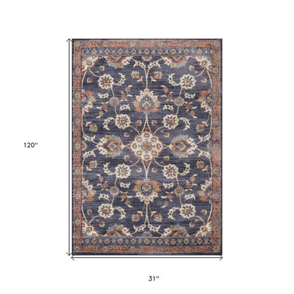 5' X 8' Ivory Orange And Dark Gray Floral Area Rug