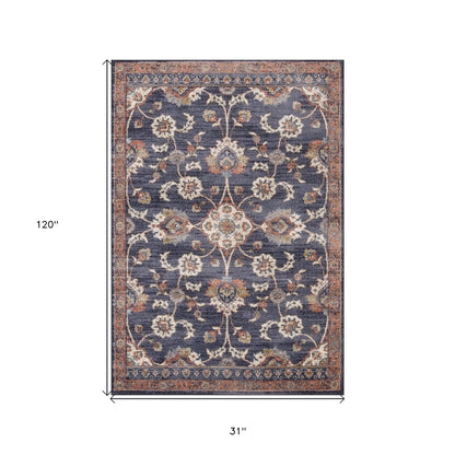10' Ivory And Orange Floral Runner Rug