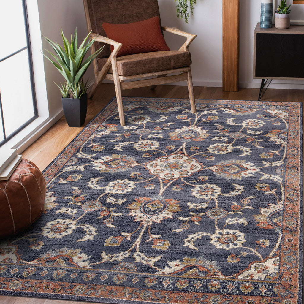 2' X 3' Ivory Navy and Orange Floral Power Loom Area Rug