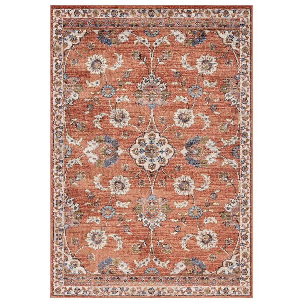 9' X 12' Ivory Blue And Orange Floral Area Rug