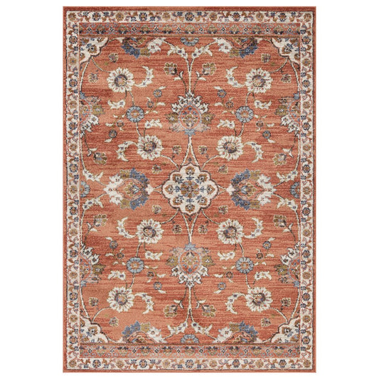 9' X 12' Ivory Blue And Orange Floral Area Rug