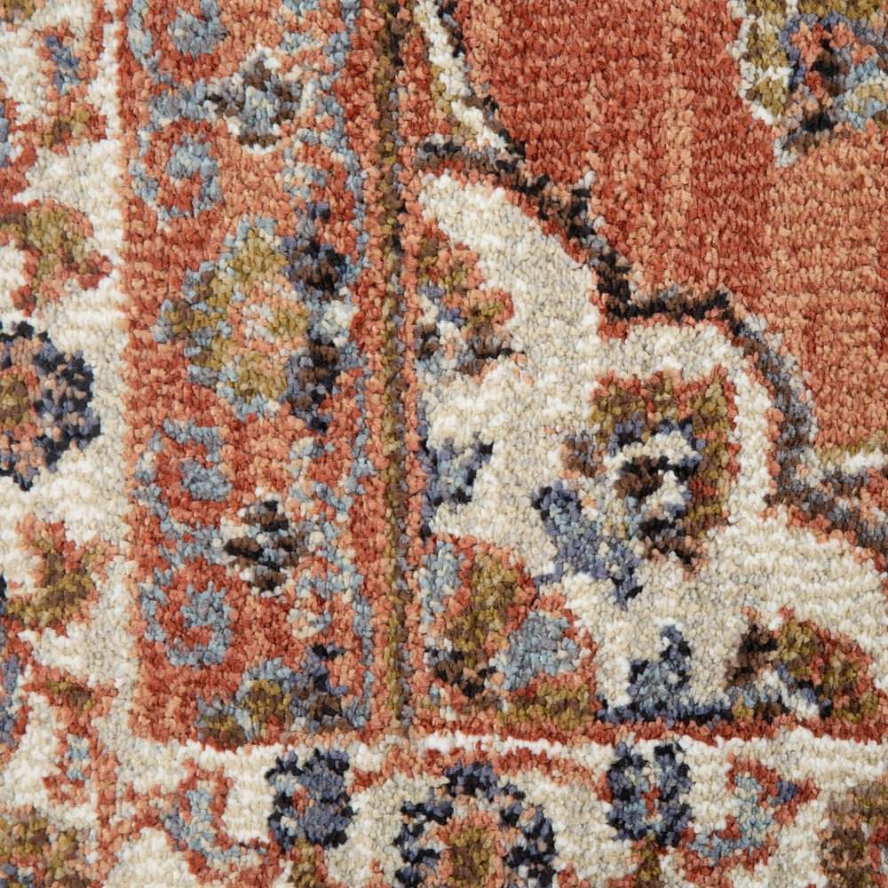 9' X 12' Ivory Blue And Orange Floral Area Rug