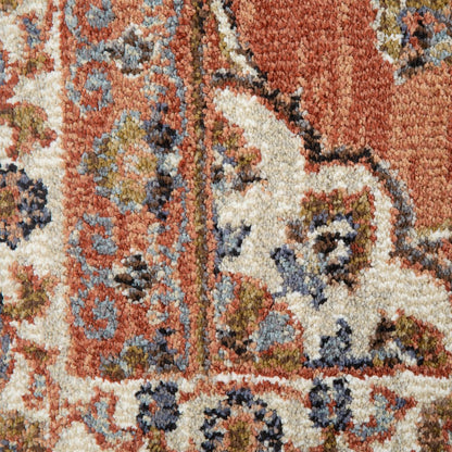 9' X 12' Ivory Blue And Orange Floral Area Rug