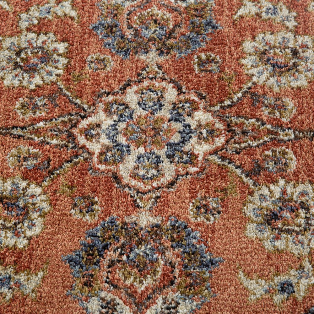 9' X 12' Ivory Blue And Orange Floral Area Rug