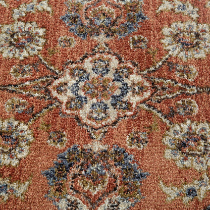 9' X 12' Ivory Blue And Orange Floral Area Rug