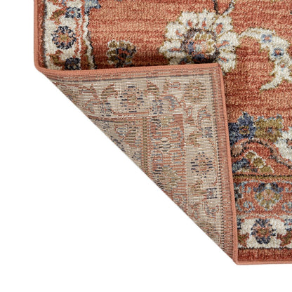 9' X 12' Ivory Blue And Orange Floral Area Rug