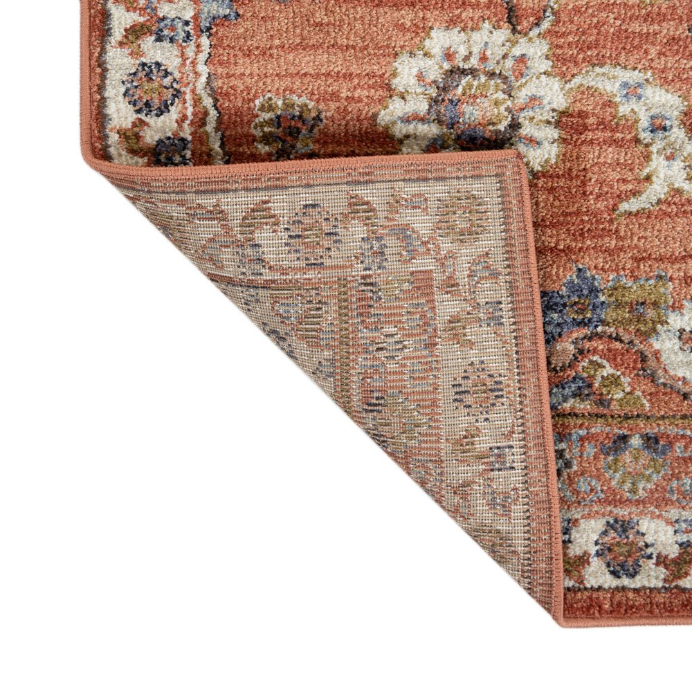 9' X 12' Ivory Blue And Orange Floral Area Rug
