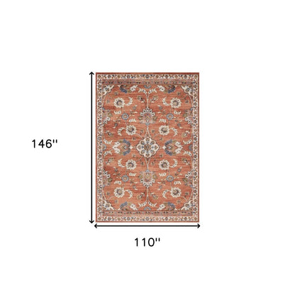 9' X 12' Ivory Blue And Orange Floral Area Rug