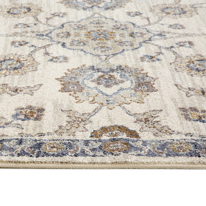 10' Ivory Charcoal And Blue Floral Runner Rug