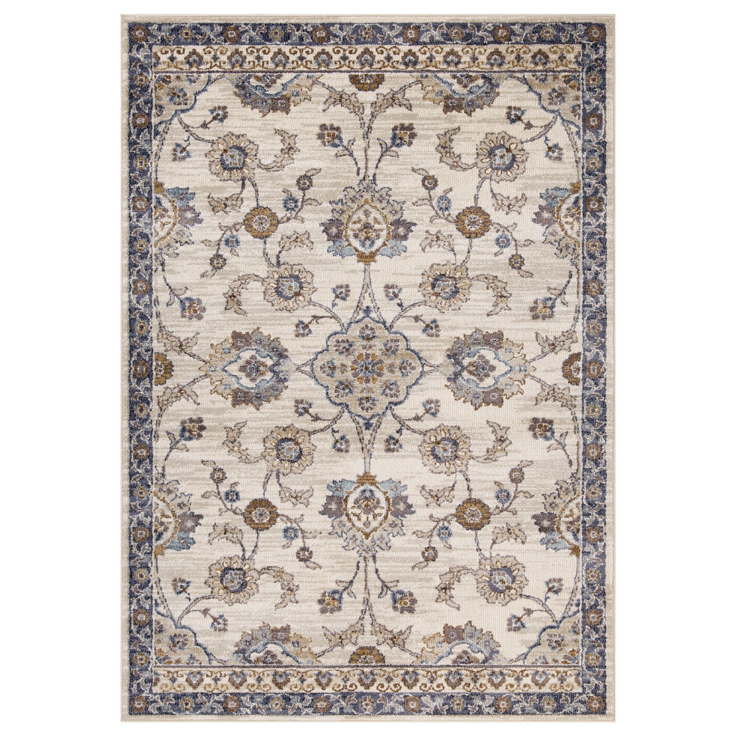 10' Ivory Charcoal and Navy Floral Power Loom Runner Rug