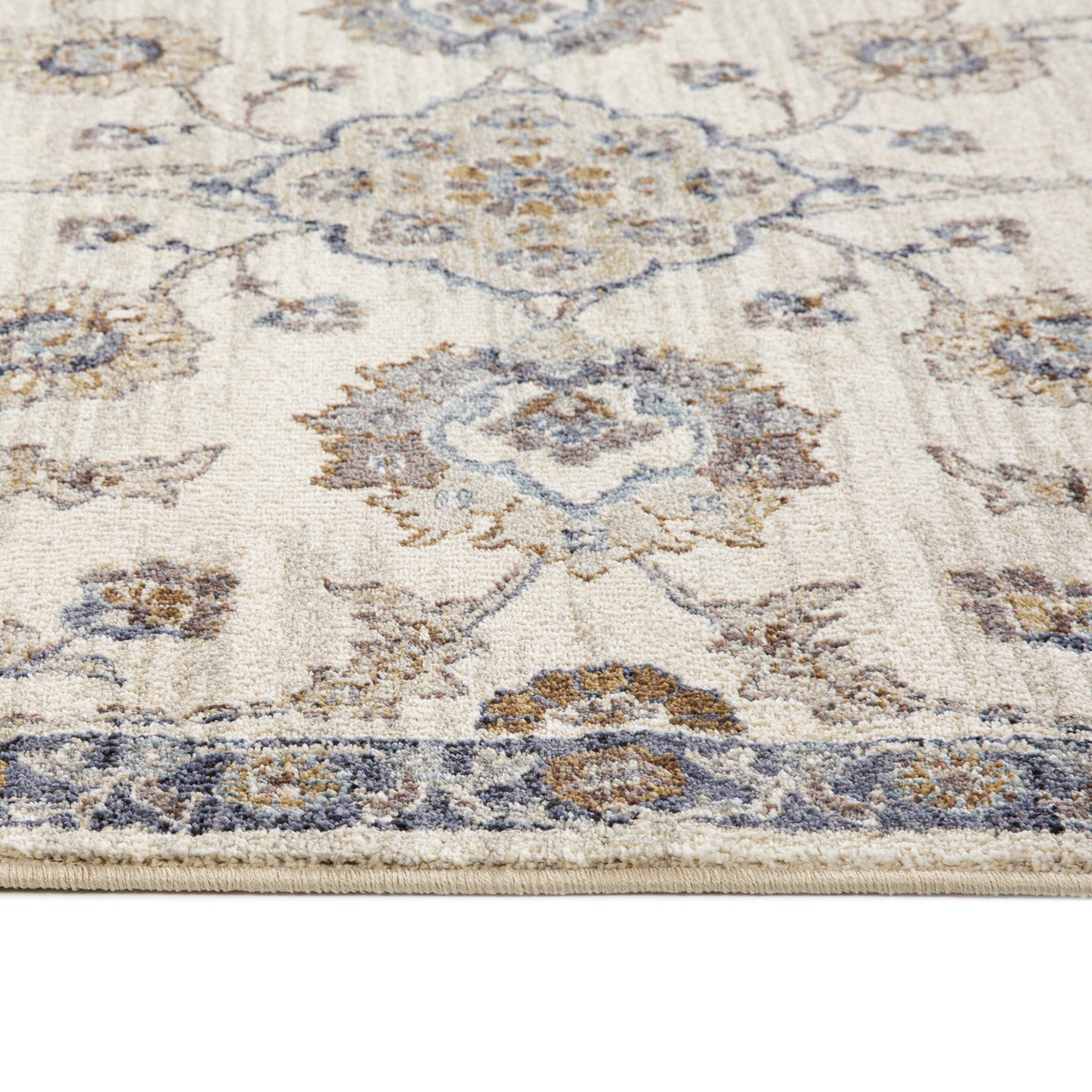 10' Ivory Charcoal and Navy Floral Power Loom Runner Rug