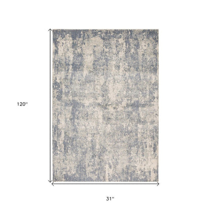 10' Light Gray Blue And Ivory Abstract Runner Rug