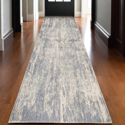10' Light Gray Blue And Ivory Abstract Runner Rug