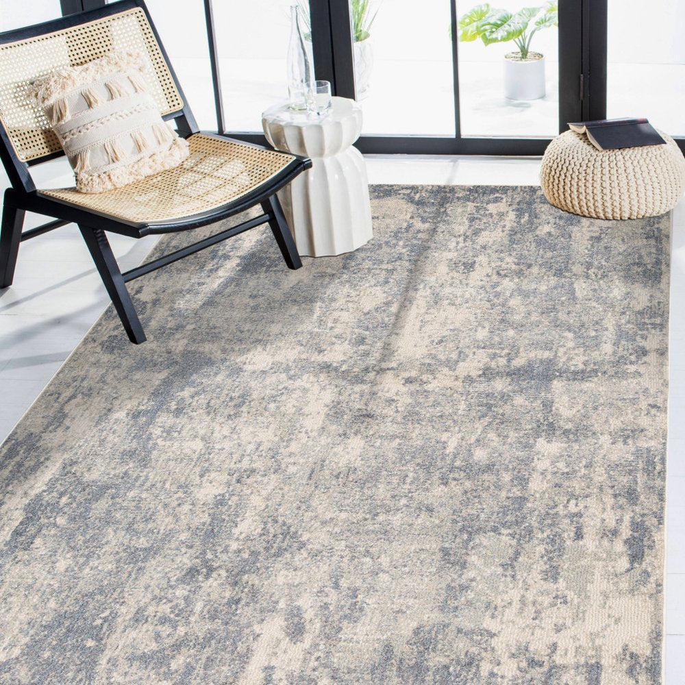 10' Light Gray Blue And Ivory Abstract Runner Rug