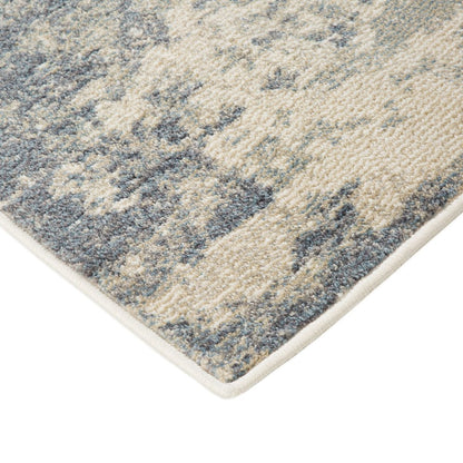 10' Light Gray Blue And Ivory Abstract Runner Rug