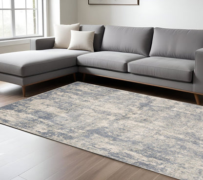 10' Light Gray Blue And Ivory Abstract Runner Rug
