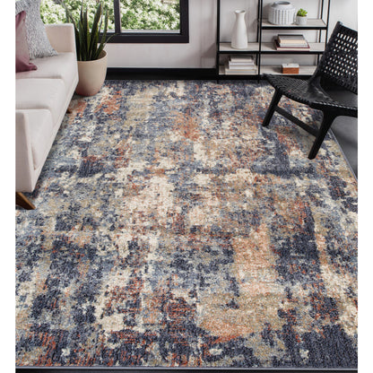 5' X 8' Ivory Navy and Orange Abstract Power Loom Area Rug