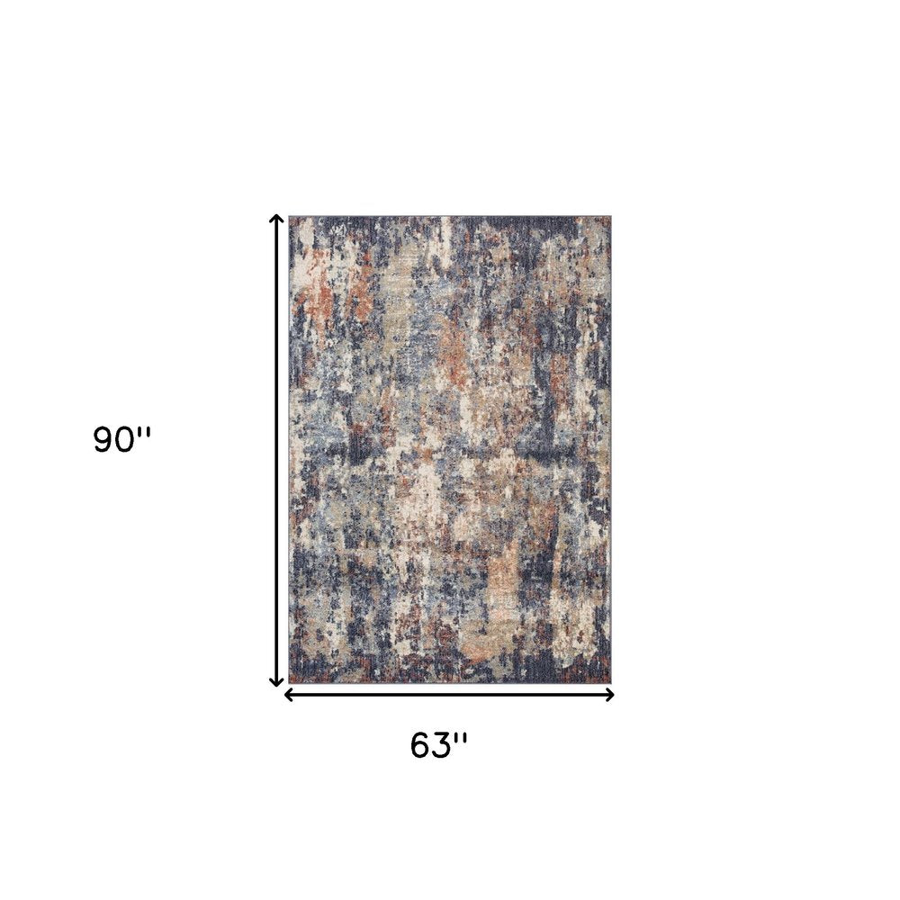 5' X 8' Ivory Orange And Dark Gray Abstract Area Rug