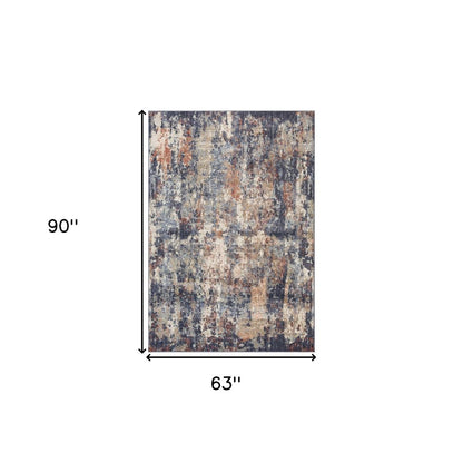 5' X 8' Ivory Orange And Dark Gray Abstract Area Rug