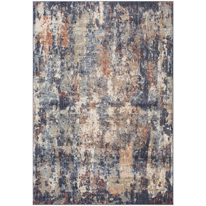 5' X 8' Ivory Navy and Orange Abstract Power Loom Area Rug