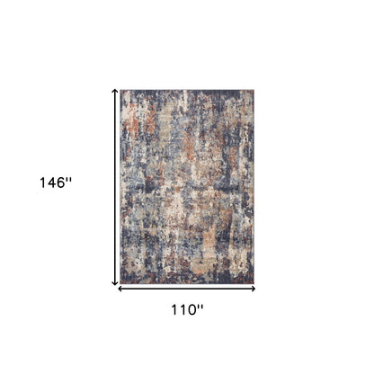 5' X 8' Ivory Navy and Orange Abstract Power Loom Area Rug