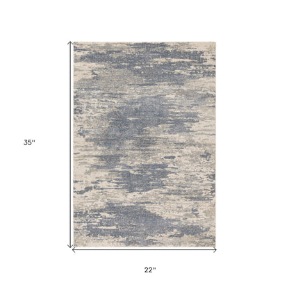 2' X 3' Ivory Blue and Gray Abstract Power Loom Area Rug