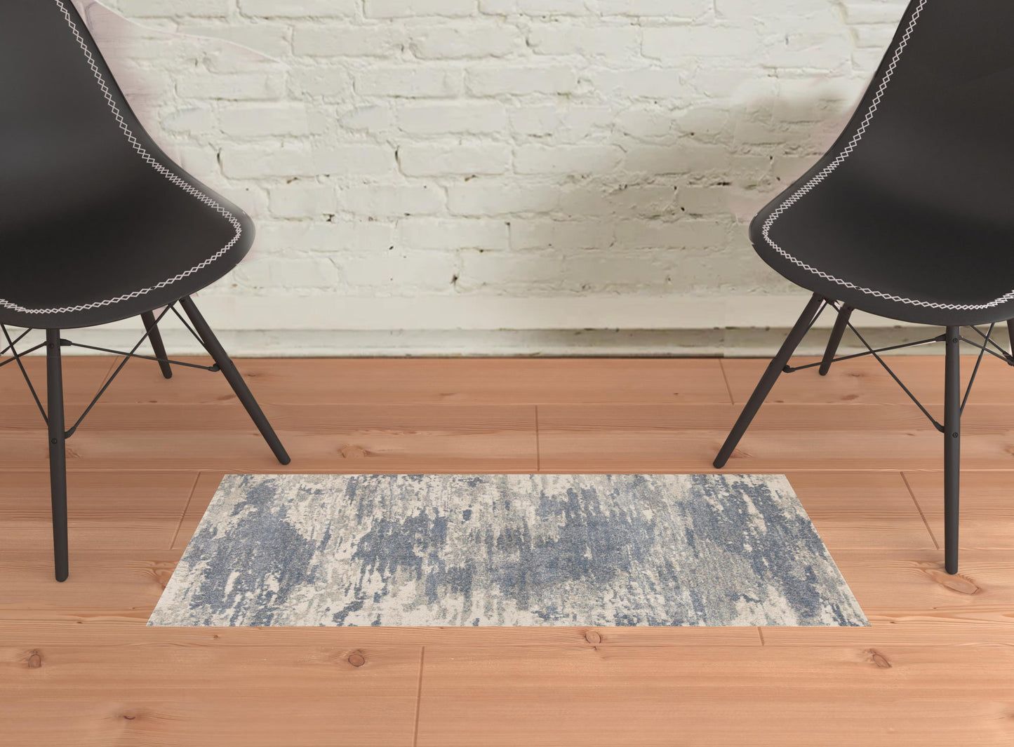 2' X 3' Ivory Blue and Gray Abstract Power Loom Area Rug