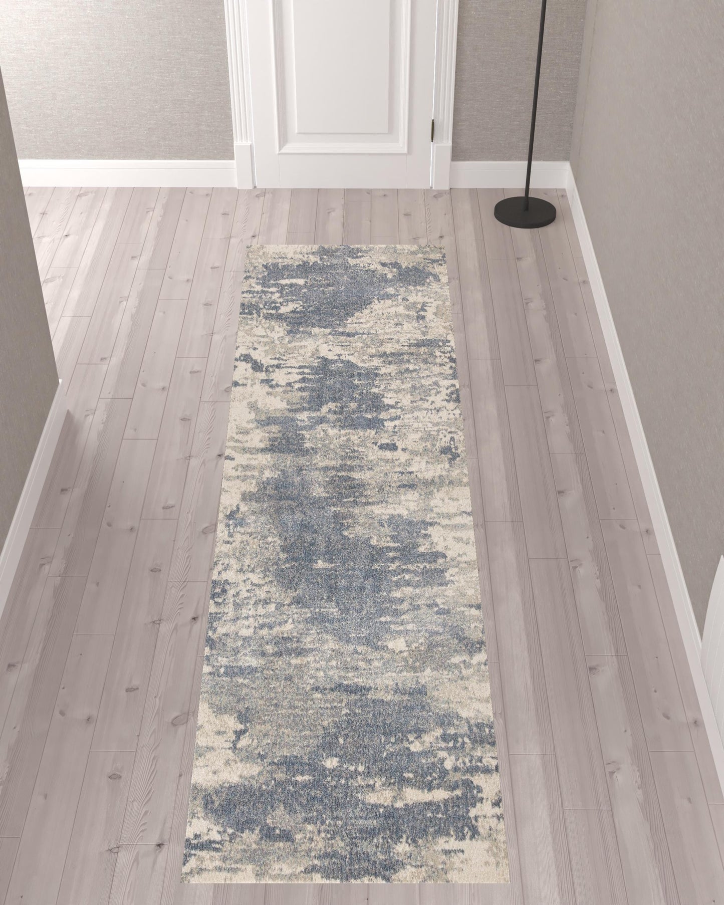 2' X 3' Ivory Blue and Gray Abstract Power Loom Area Rug