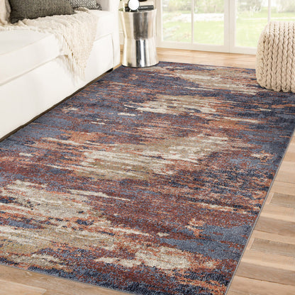 2' X 3' Ivory Rust and Blue Abstract Power Loom Area Rug