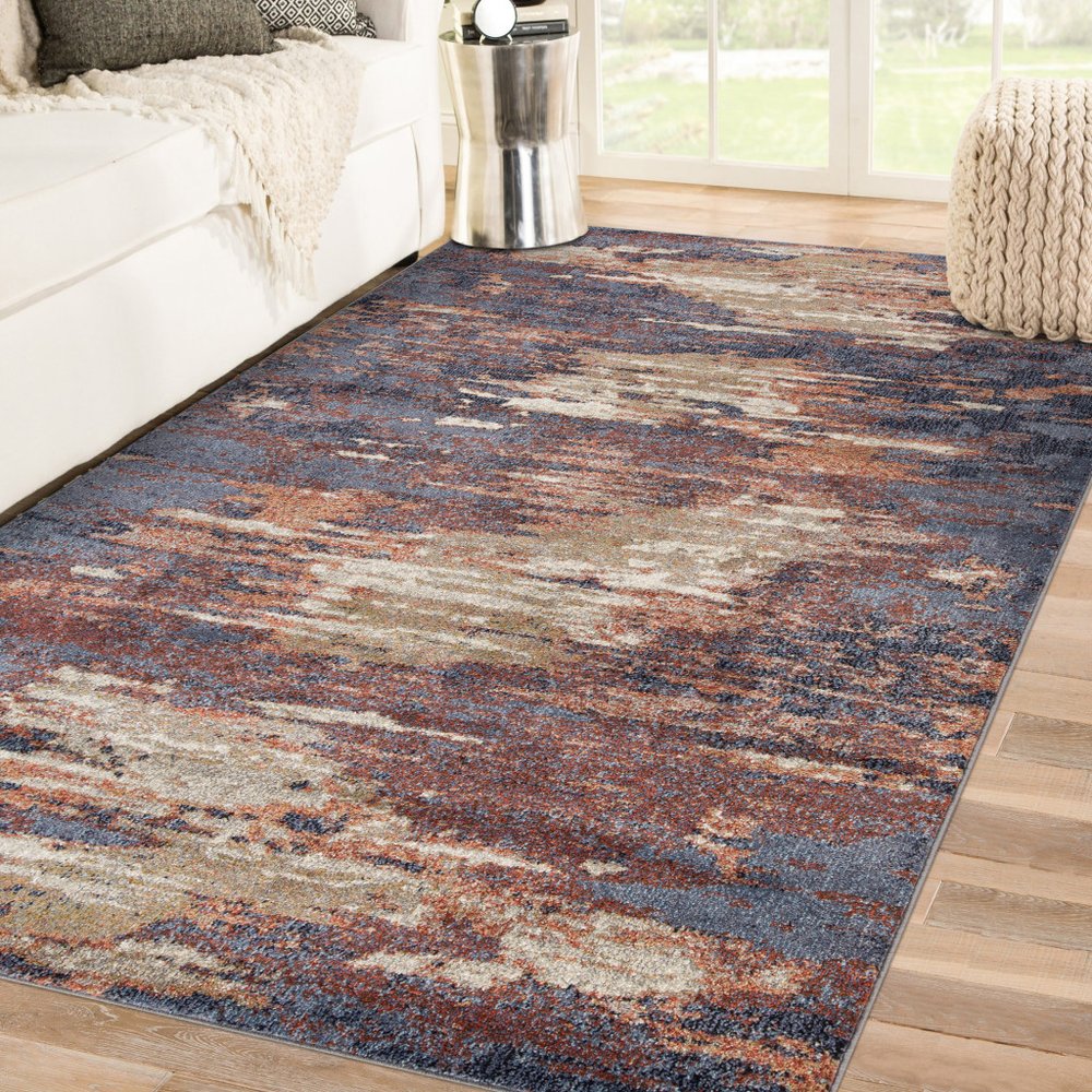 8' X 10' Ivory Rust And Blue Abstract Area Rug