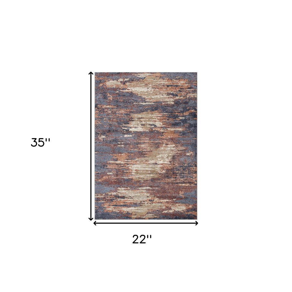 2' X 3' Ivory Rust And Blue Abstract Area Rug