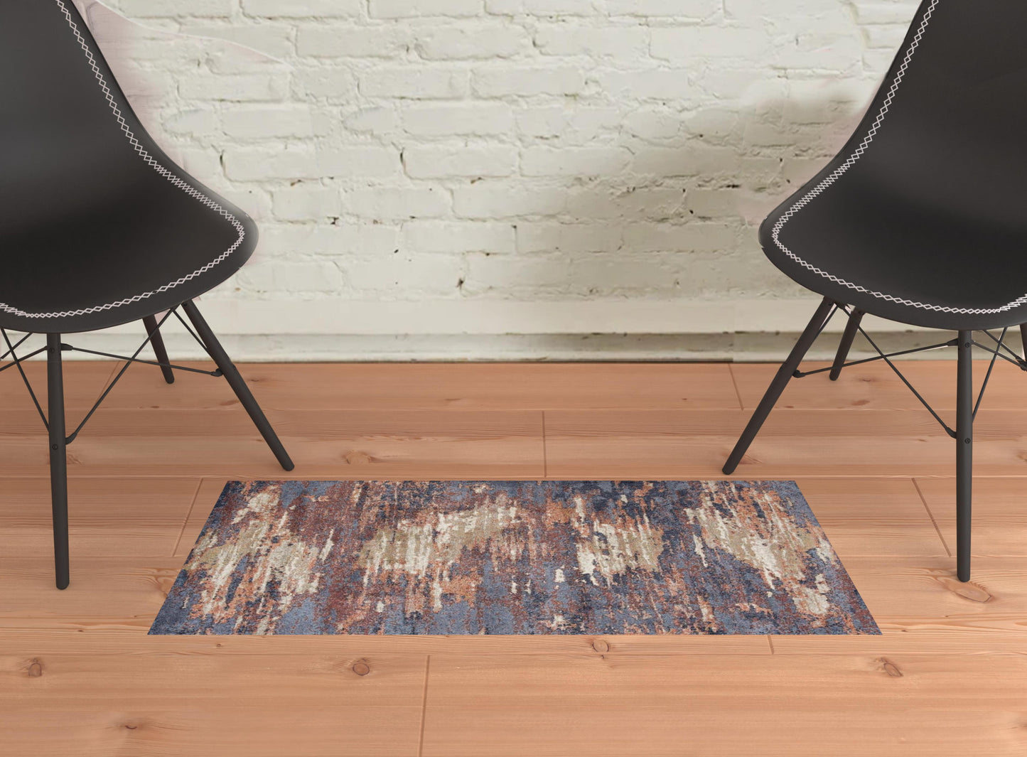 2' X 3' Ivory Rust and Blue Abstract Power Loom Area Rug